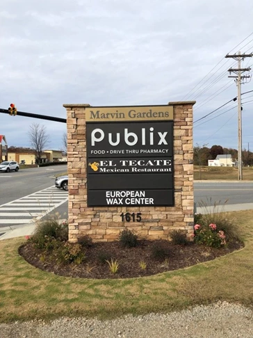 Monument signs are a great way to let customers know what businesses are in your shopping center.  So many style to choose from!